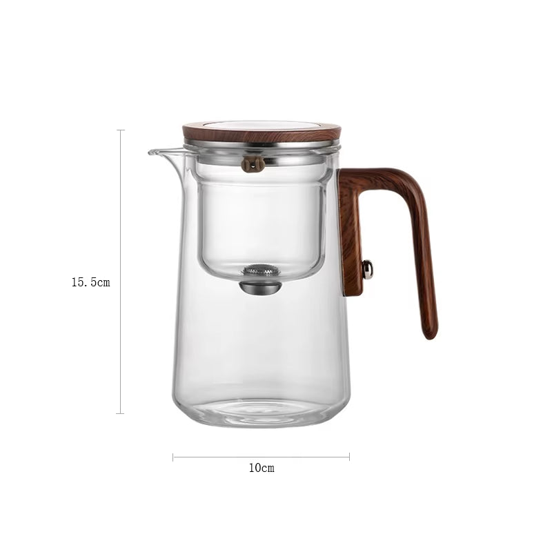 New Water Separation Inner Container Teapot One Click Magnetic Switch Tea Separation Filtration Glass Tea Pot Wood Handle Tea