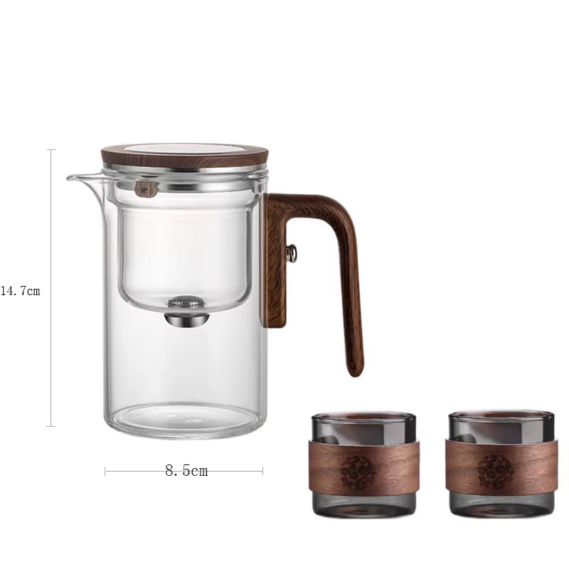 New Water Separation Inner Container Teapot One Click Magnetic Switch Tea Separation Filtration Glass Tea Pot Wood Handle Tea