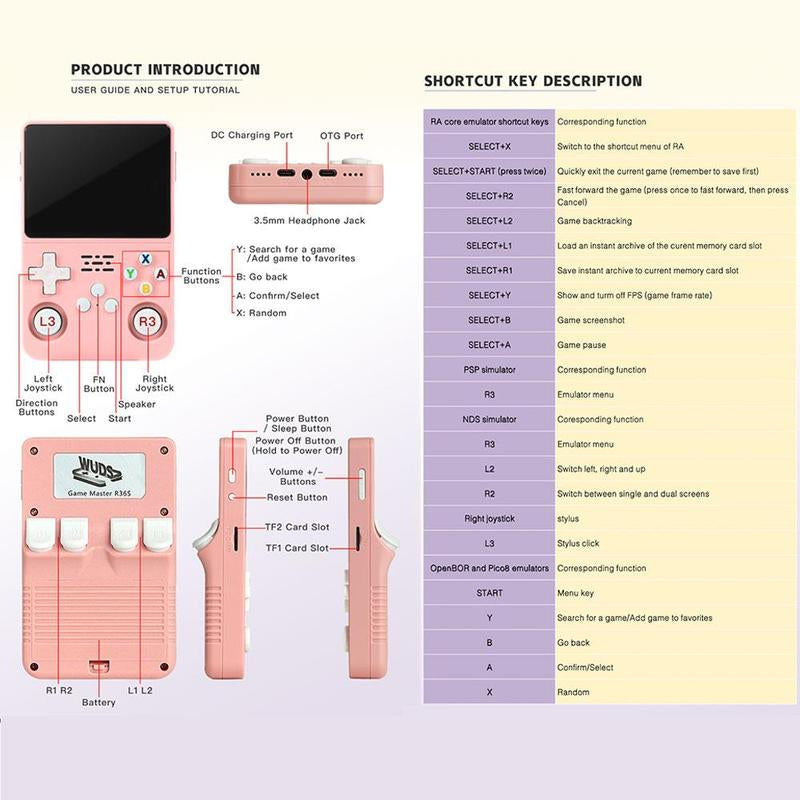 WUDS R36S Retro Video Handheld Game Console with 4K HD 3.5-Inch IPS Screen, 3000Mah Battery, 32G+64G TF Card, and 16,000+ Games
