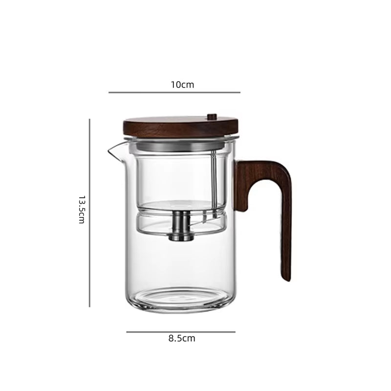 New Water Separation Inner Container Teapot One Click Magnetic Switch Tea Separation Filtration Glass Tea Pot Wood Handle Tea