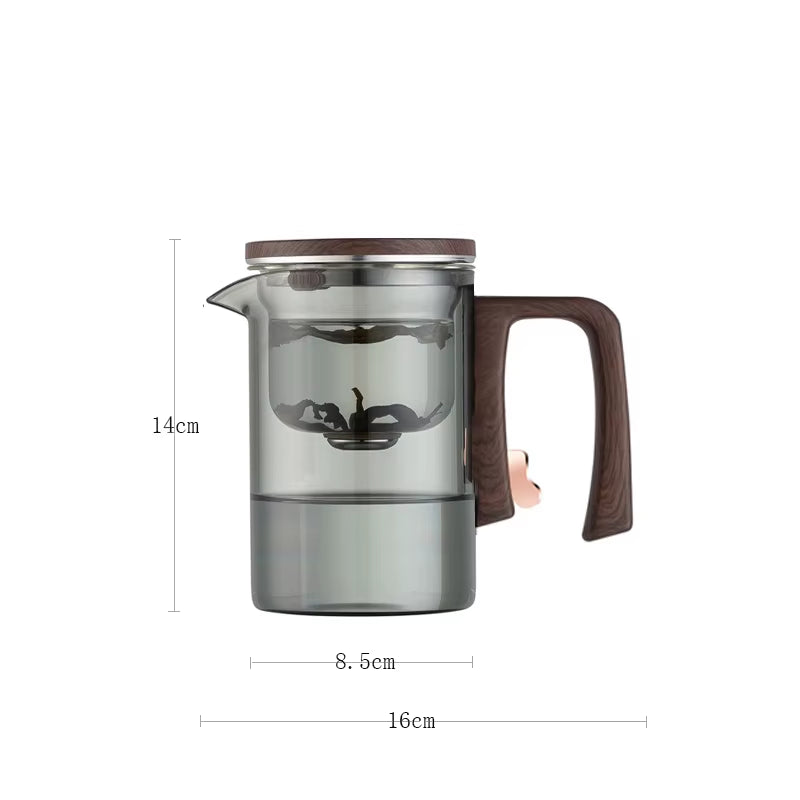 New Water Separation Inner Container Teapot One Click Magnetic Switch Tea Separation Filtration Glass Tea Pot Wood Handle Tea