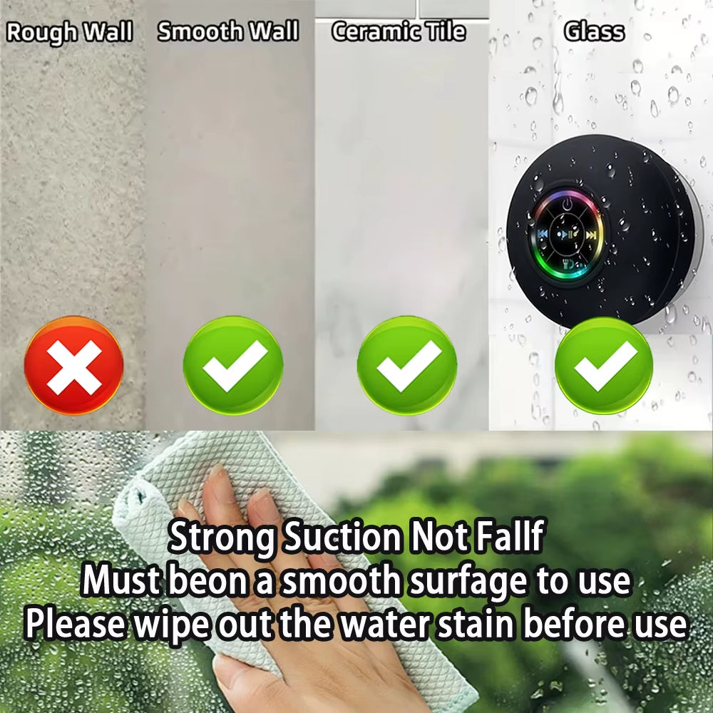 Bathroom IPX4 Waterproof Wireless Colorful LED Light Bluetooth Speaker Suction Cup Mini Portable Speaker Outdoor Stereo Speaker