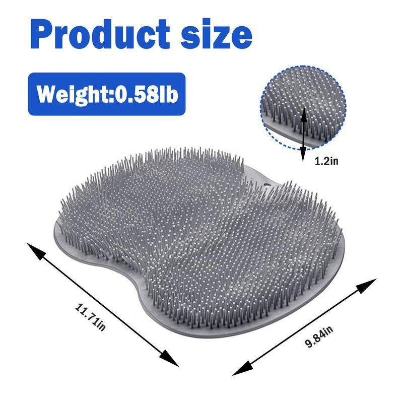 Silicone Shower Foot Scrubber Mat,Back & Feet Cleaning Pad,Shower Massage Soft Bristles Exfoliating Scrubber Brush,Wall Mounted Slip Suction Cups for Use,Bathroom Bathing Accessories Grey with Compartment(S) and More