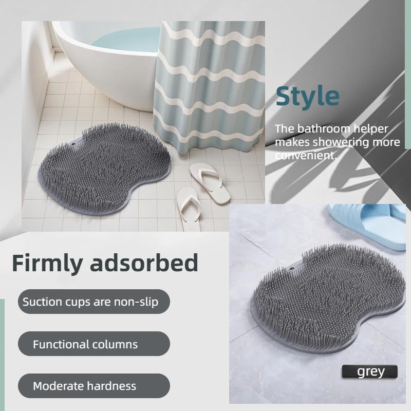 Silicone Shower Foot Scrubber Mat,Back & Feet Cleaning Pad,Shower Massage Soft Bristles Exfoliating Scrubber Brush,Wall Mounted Slip Suction Cups for Use,Bathroom Bathing Accessories Grey with Compartment(S) and More