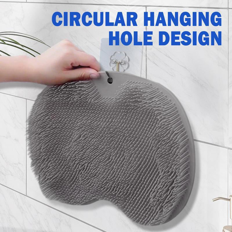 Silicone Shower Foot Scrubber Mat,Back & Feet Cleaning Pad,Shower Massage Soft Bristles Exfoliating Scrubber Brush,Wall Mounted Slip Suction Cups for Use,Bathroom Bathing Accessories Grey with Compartment(S) and More