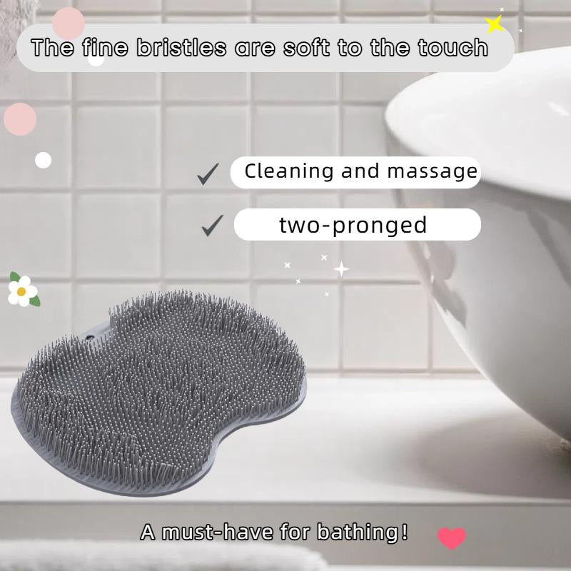Silicone Shower Foot Scrubber Mat,Back & Feet Cleaning Pad,Shower Massage Soft Bristles Exfoliating Scrubber Brush,Wall Mounted Slip Suction Cups for Use,Bathroom Bathing Accessories Grey with Compartment(S) and More