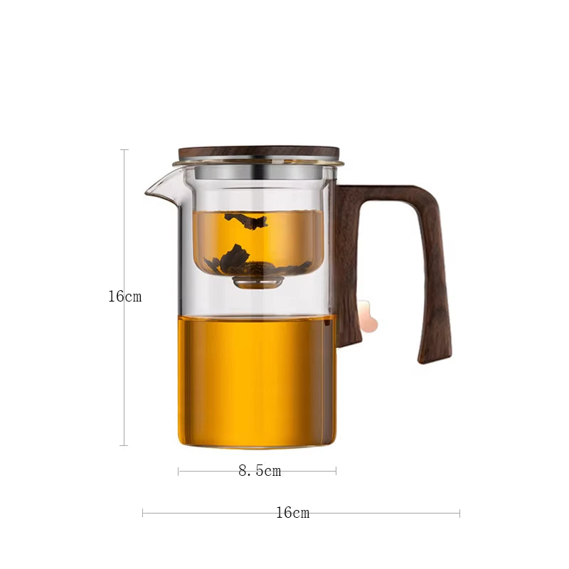 New Water Separation Inner Container Teapot One Click Magnetic Switch Tea Separation Filtration Glass Tea Pot Wood Handle Tea