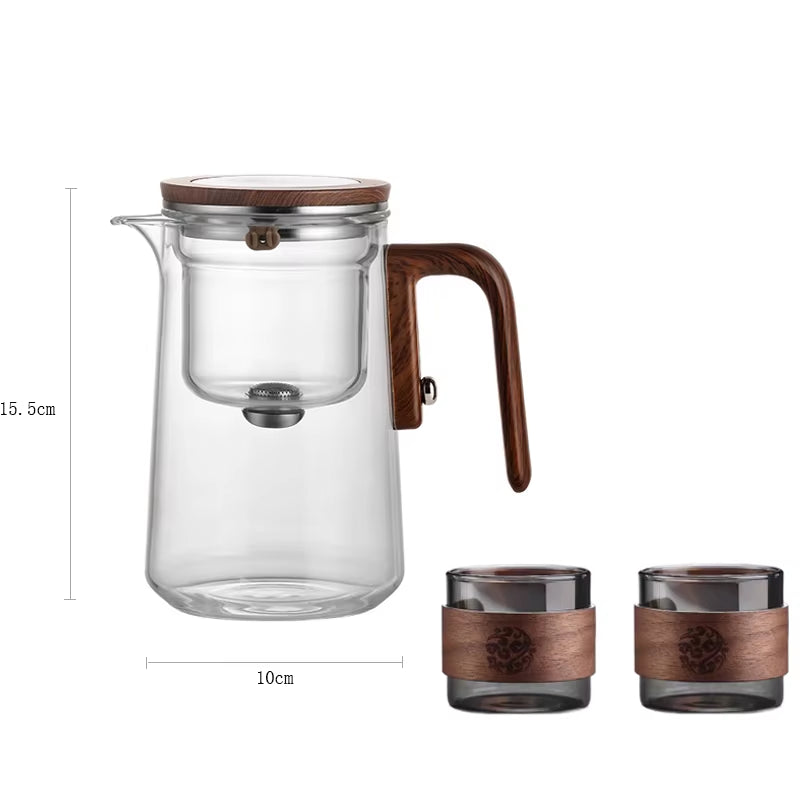 New Water Separation Inner Container Teapot One Click Magnetic Switch Tea Separation Filtration Glass Tea Pot Wood Handle Tea