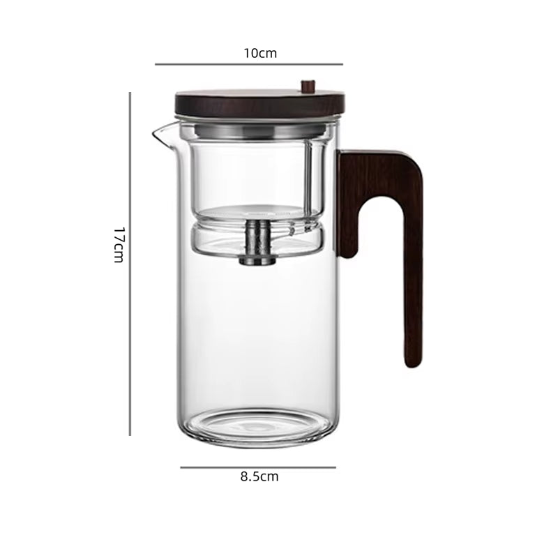 New Water Separation Inner Container Teapot One Click Magnetic Switch Tea Separation Filtration Glass Tea Pot Wood Handle Tea