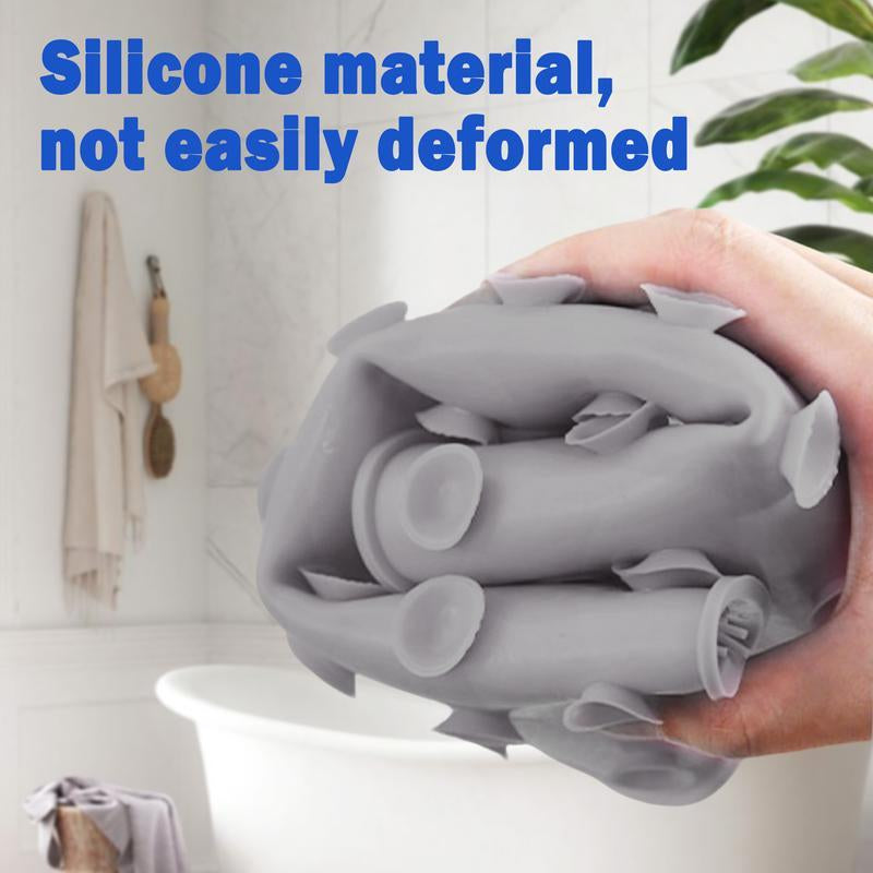 Silicone Shower Foot Scrubber Mat,Back & Feet Cleaning Pad,Shower Massage Soft Bristles Exfoliating Scrubber Brush,Wall Mounted Slip Suction Cups for Use,Bathroom Bathing Accessories Grey with Compartment(S) and More