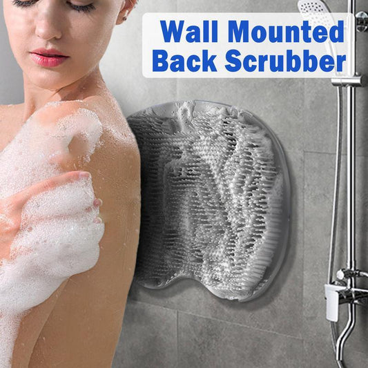 Silicone Shower Foot Scrubber Mat,Back & Feet Cleaning Pad,Shower Massage Soft Bristles Exfoliating Scrubber Brush,Wall Mounted Slip Suction Cups for Use,Bathroom Bathing Accessories Grey with Compartment(S) and More