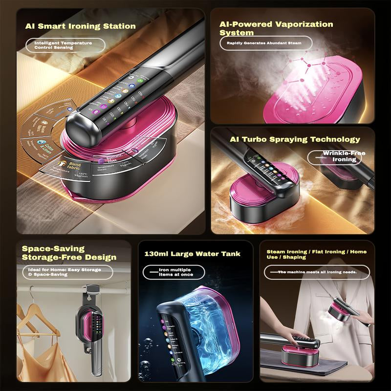 Garment Steamer for Clothes Portable Travel Iron 1200W 2-In-1 13S Heat up LED Display 5 Modes Ceramic Panel 110Ml Tank Home & Travel New Year Gift